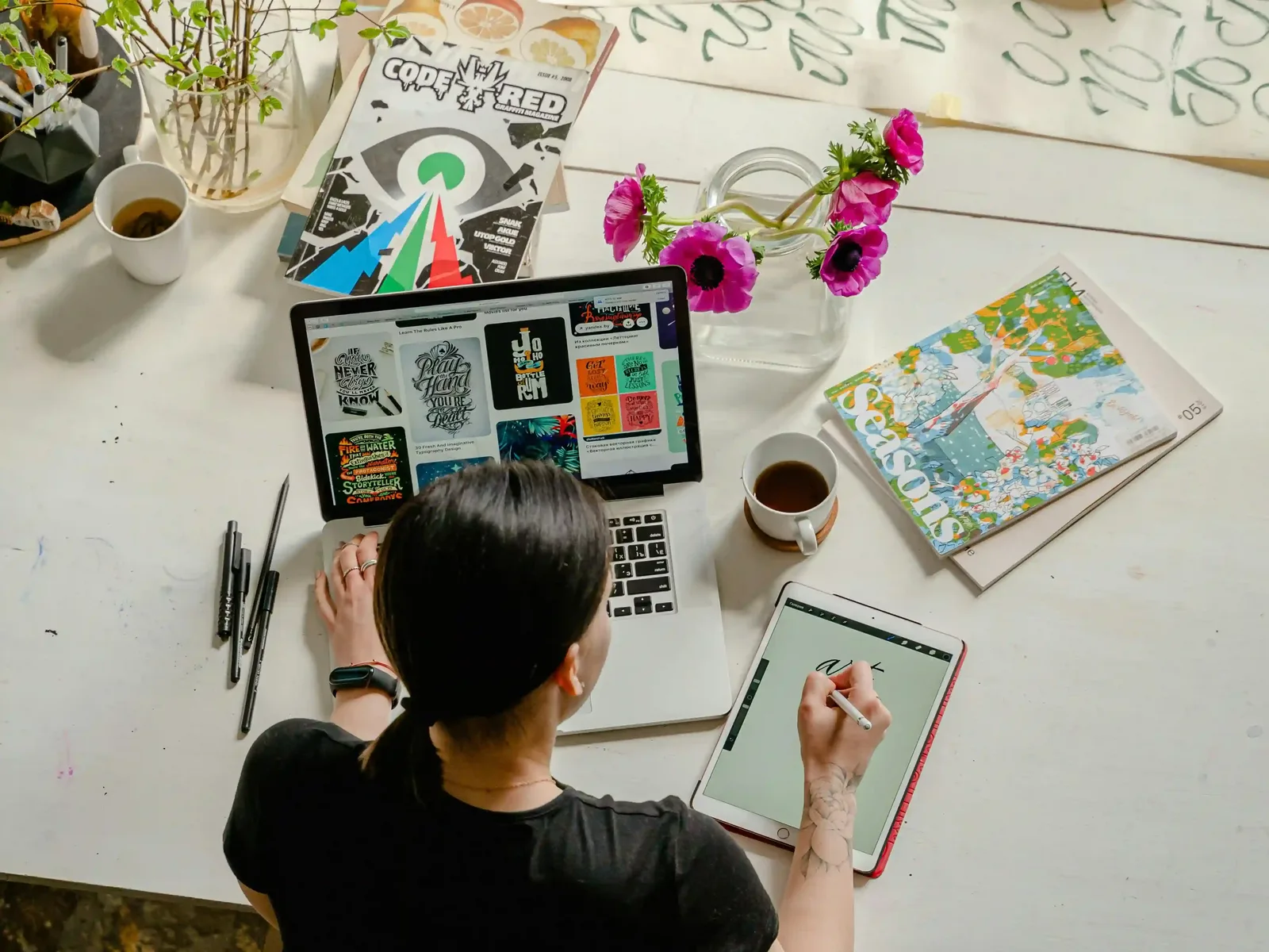 Designers working on brand graphics